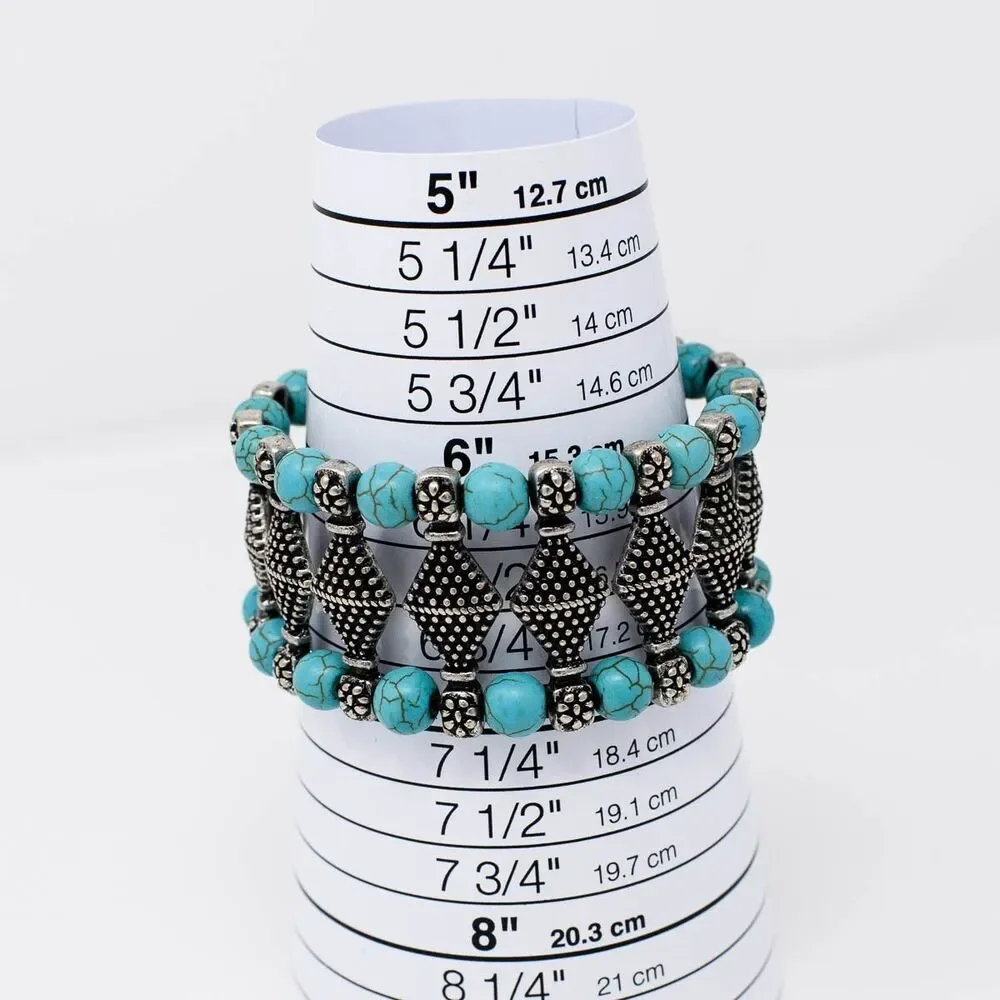 Dyed Howlite silver toned cuff stretch bracelet, will stretch